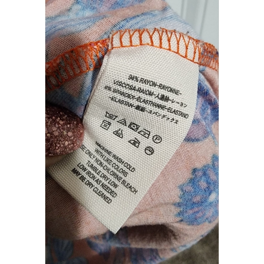 Free People Festive orange combo keeping on floral top large shirt blouse - Picture 4 of 5